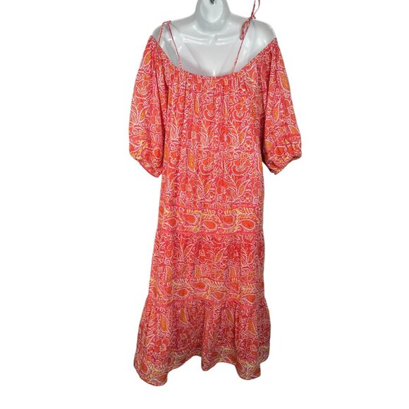 Cleobella Violet Midi Dress Blossom Floral Block Print Orange Peach Pink Medium - Picture 10 of 11